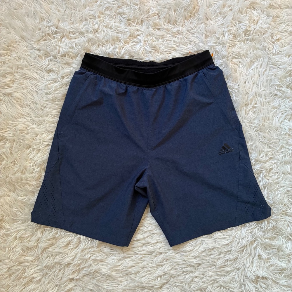Adidas Mens Navy Blue Heathered Athletic Performance Training Shorts Size Medium